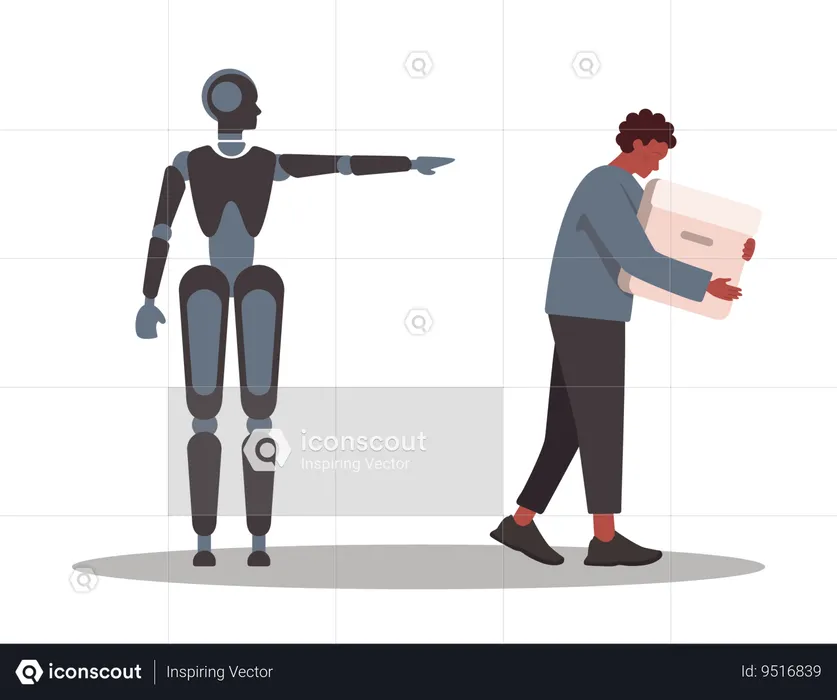 Robot replaces employees in office  Illustration