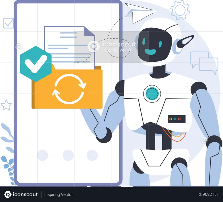 Robot showing updated folder in mobile  Illustration