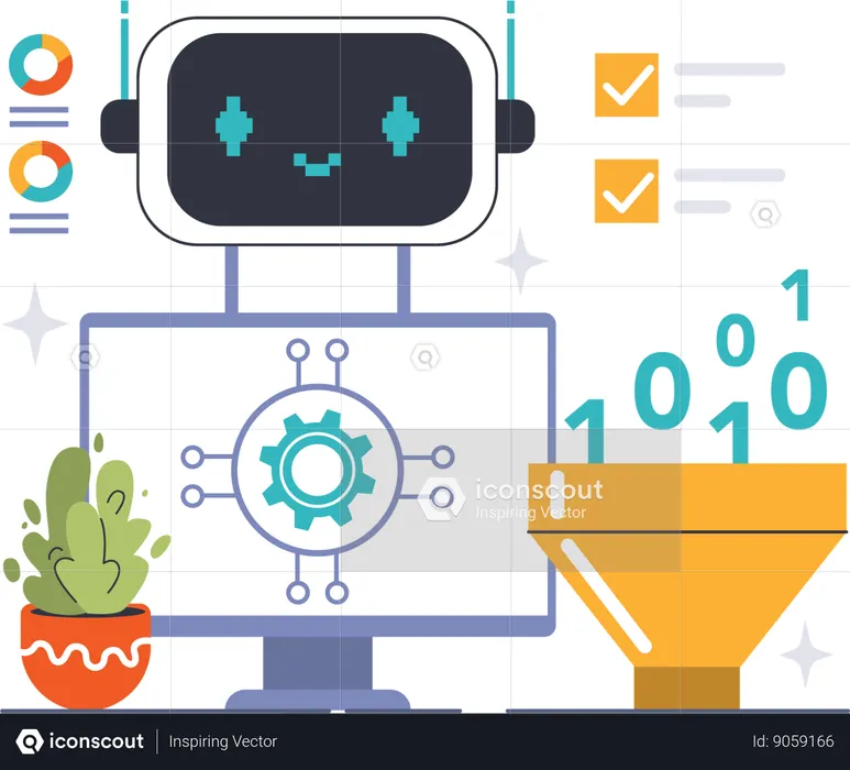 Robot sorting binary code  Illustration