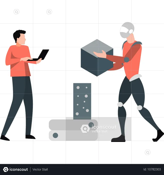 Robot sosteniendo una caja de entrega  Ilustración