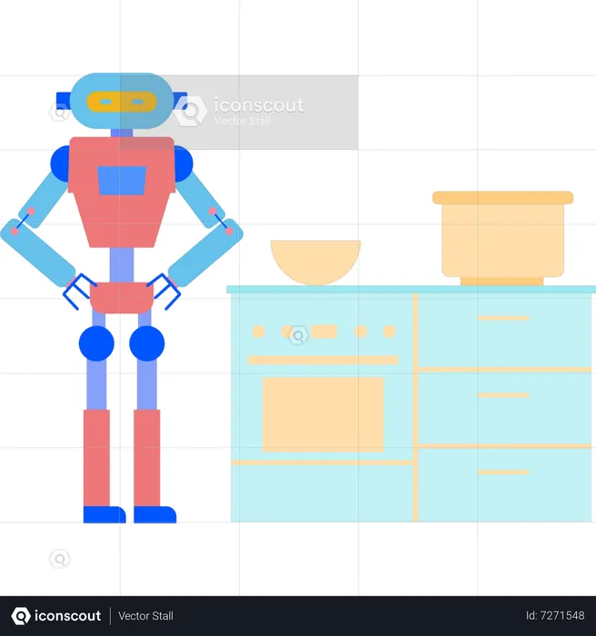 Robot standing in kitchen  Illustration