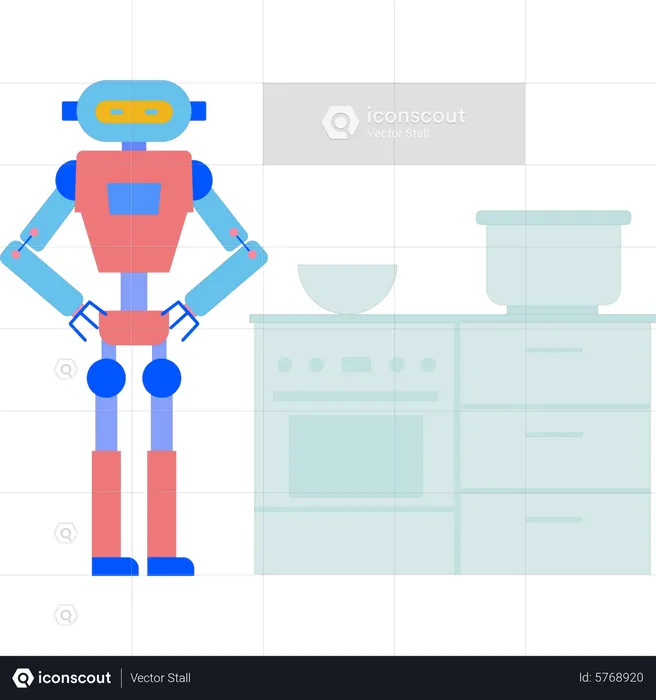 Robot standing in kitchen  Illustration