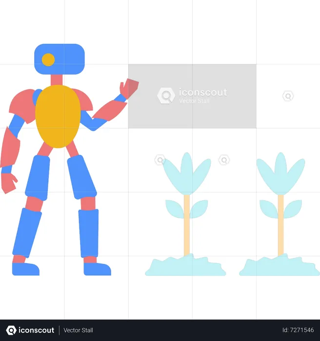Robot standing near plants  Illustration