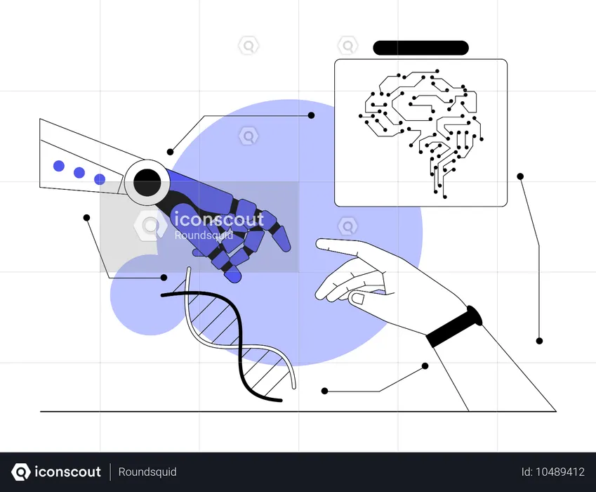 Un robot travaille sur l'ADN humain  Illustration