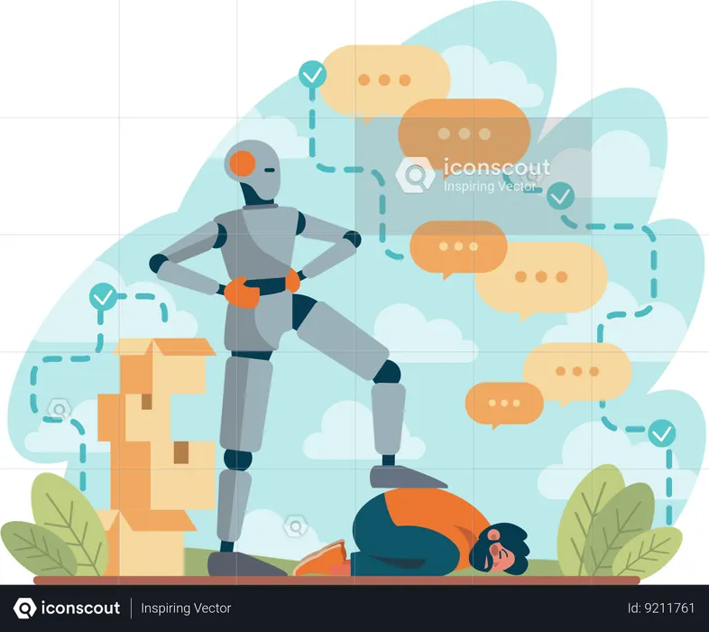 Robot using human as slave  Illustration