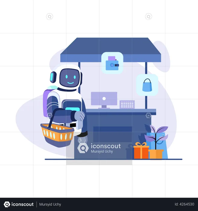 Robot Visit Our Store  Illustration