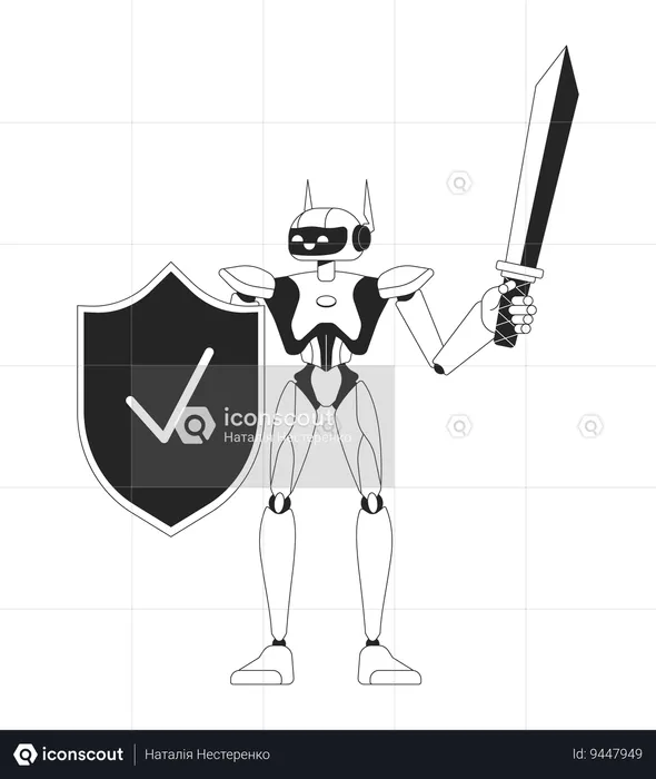 Robot with shield and sword  Illustration