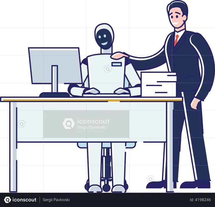 Robot Working At Computer  Illustration