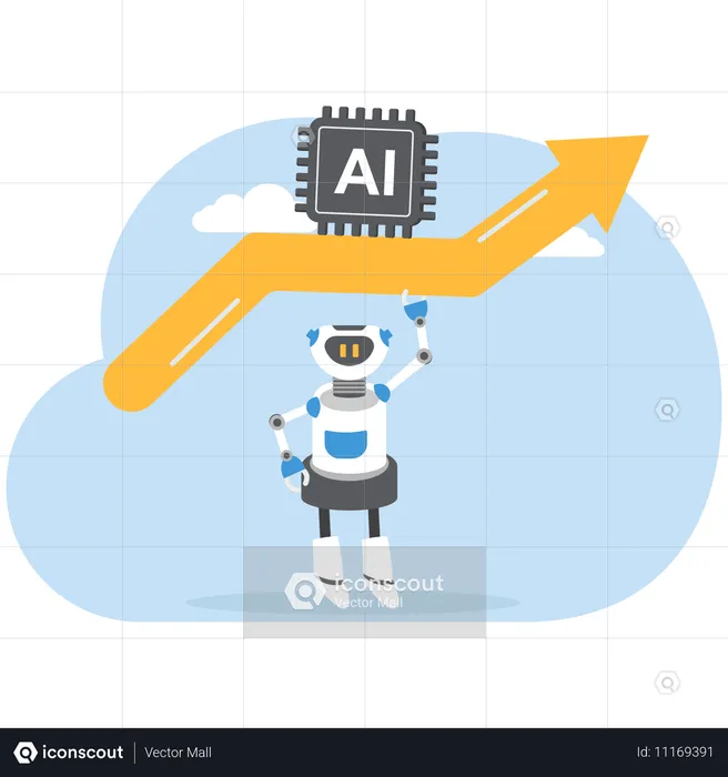 Roboter arbeitet an steigender Kurve  Illustration