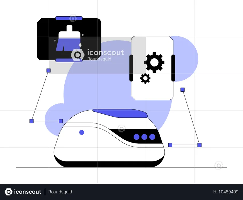 Roboter mit Mobilgerät verbunden  Illustration