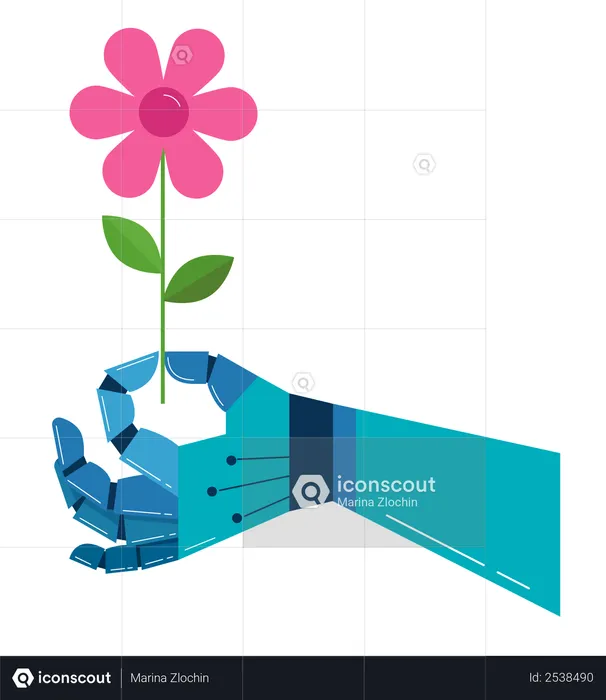 Roboterhand mit einer Blume  Illustration