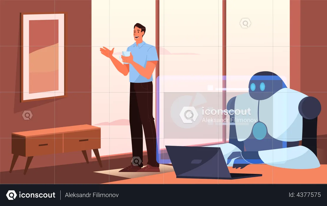 Robotic assistant helping man  Illustration