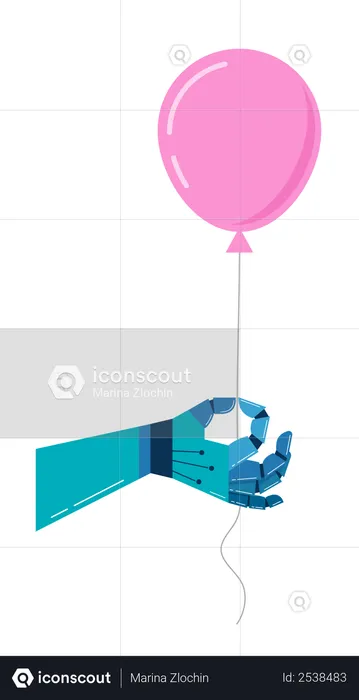Robotic hand with a pink balloon  Illustration