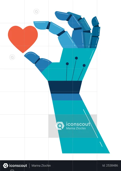 Robotic hand with red heart  Illustration