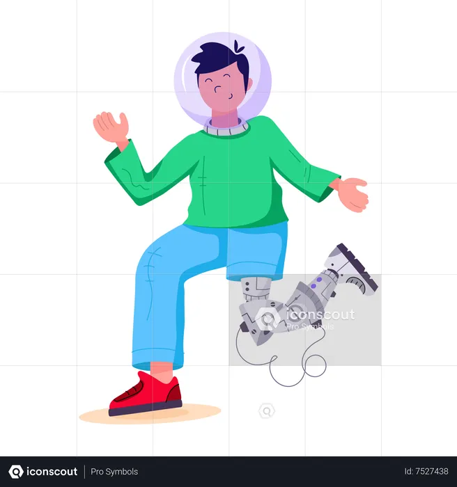 Robotic man with bionic leg  Illustration