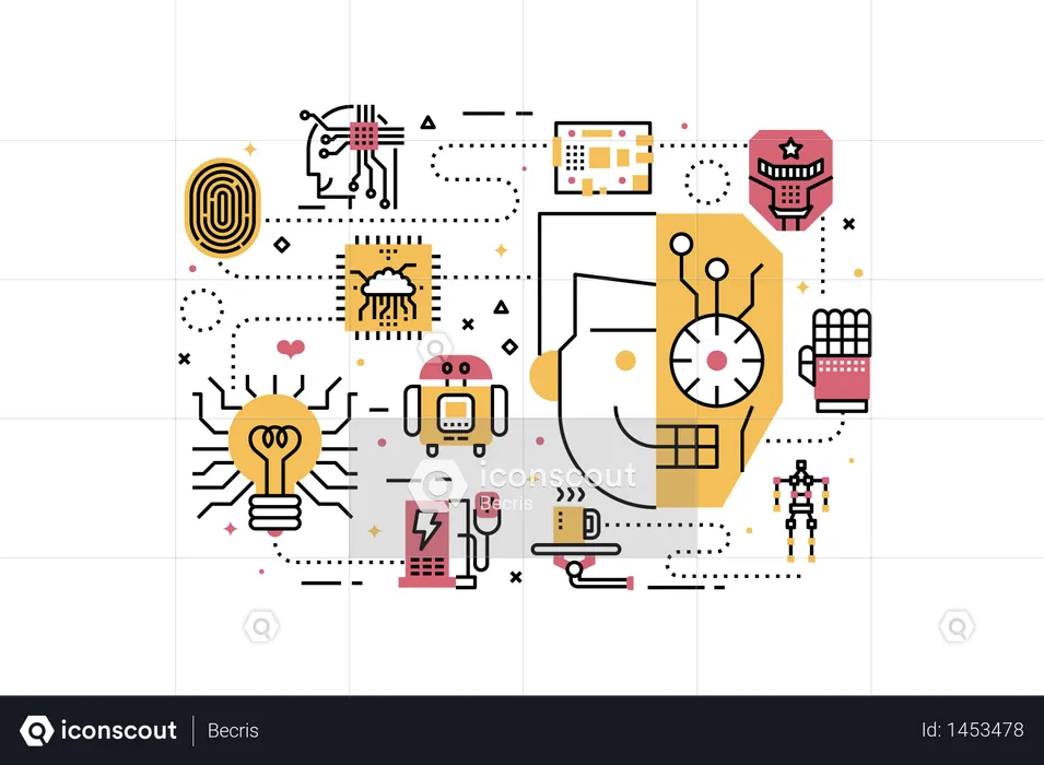 Robotics line icons illustration  Illustration