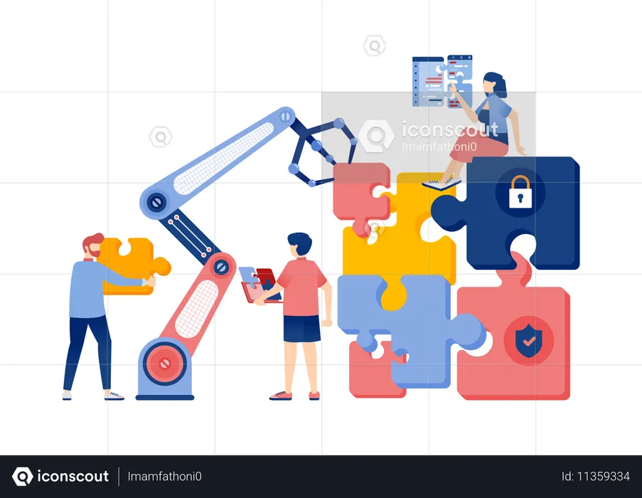 Robots and People Solving Security System Problems Using Puzzles  Illustration