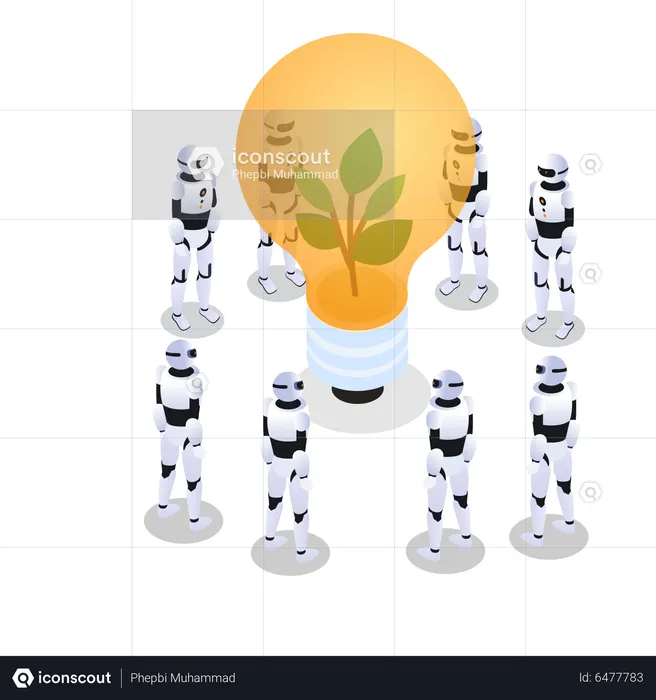 Robots running on green energy source  Illustration