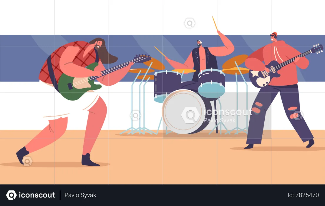 Rock Band Performing On Stage  Illustration
