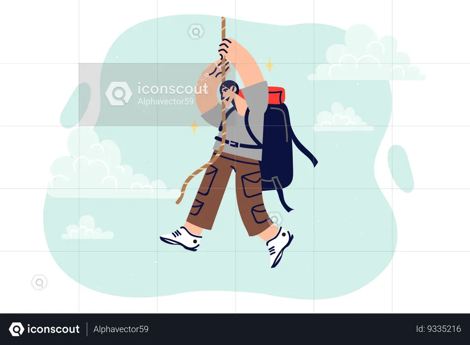 Rock climber hanging on rope  Illustration