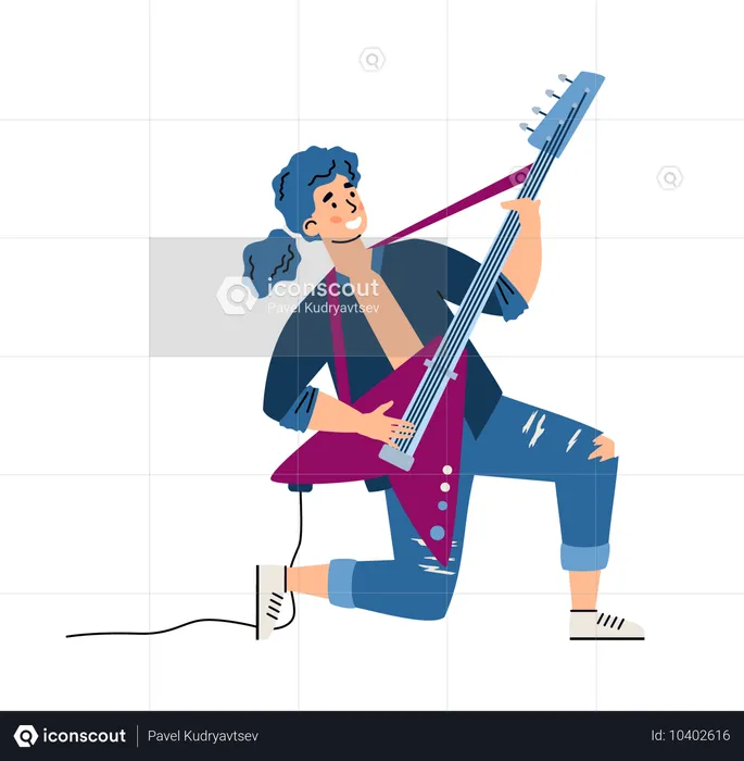 Rock guitarist male cartoon character  Illustration