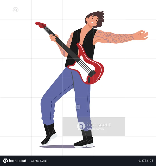 Rock Guitarist Playing Electric Guitar  Illustration