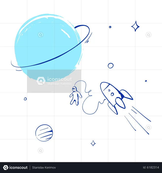 Rocket flying to planet  Illustration