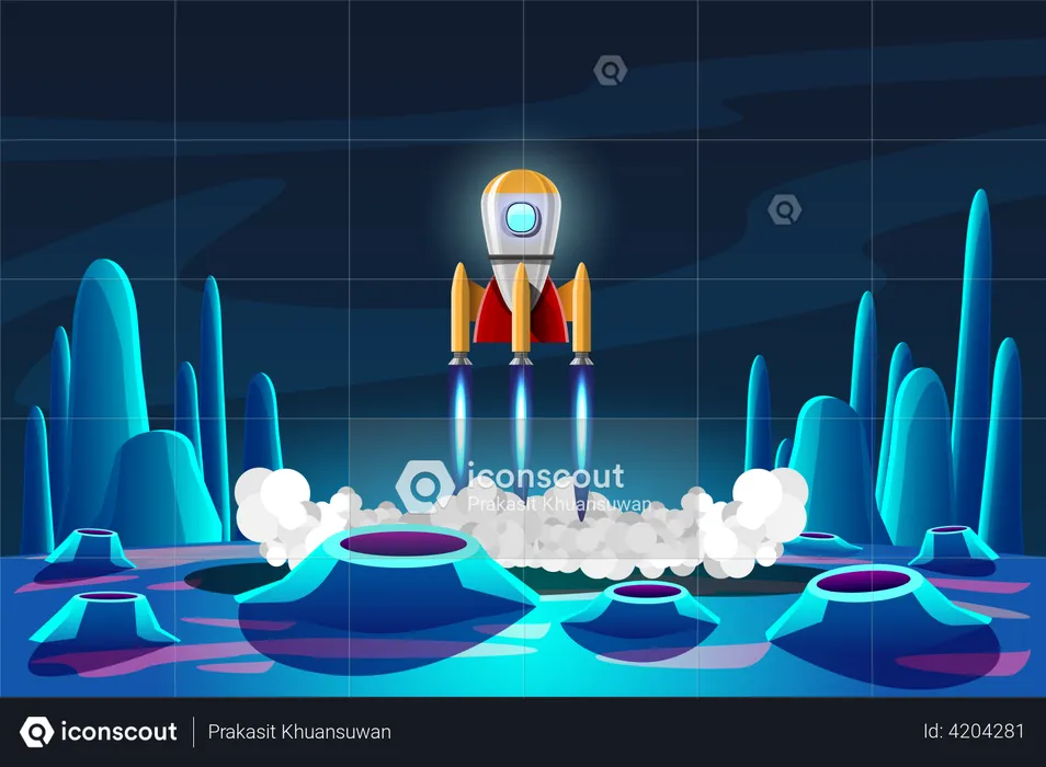 Rocket landing on planet  Illustration