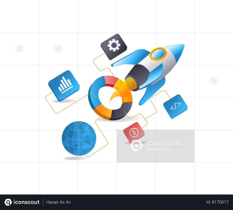 Rocket launch analytics by business developer  Illustration