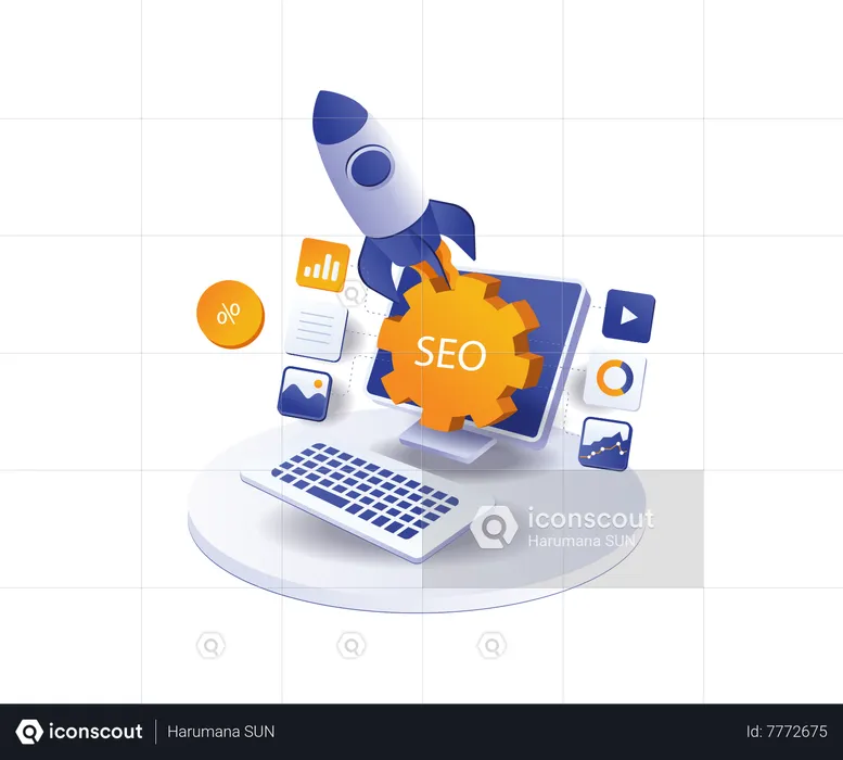 Rocket launched seo optimization digital marketing  Illustration