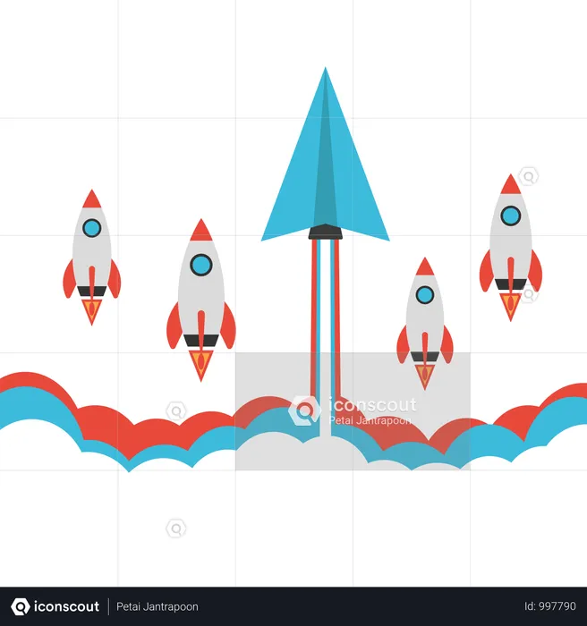Rocket Race On Sky, Business Concept  Illustration