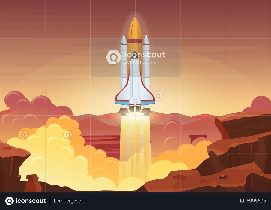 Rocket taking off from outer planet  Illustration