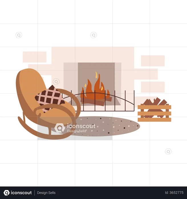 Rocking chair near fireplace Illustration