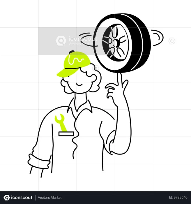 Roda giratória do auto mecânico na mão  Ilustração