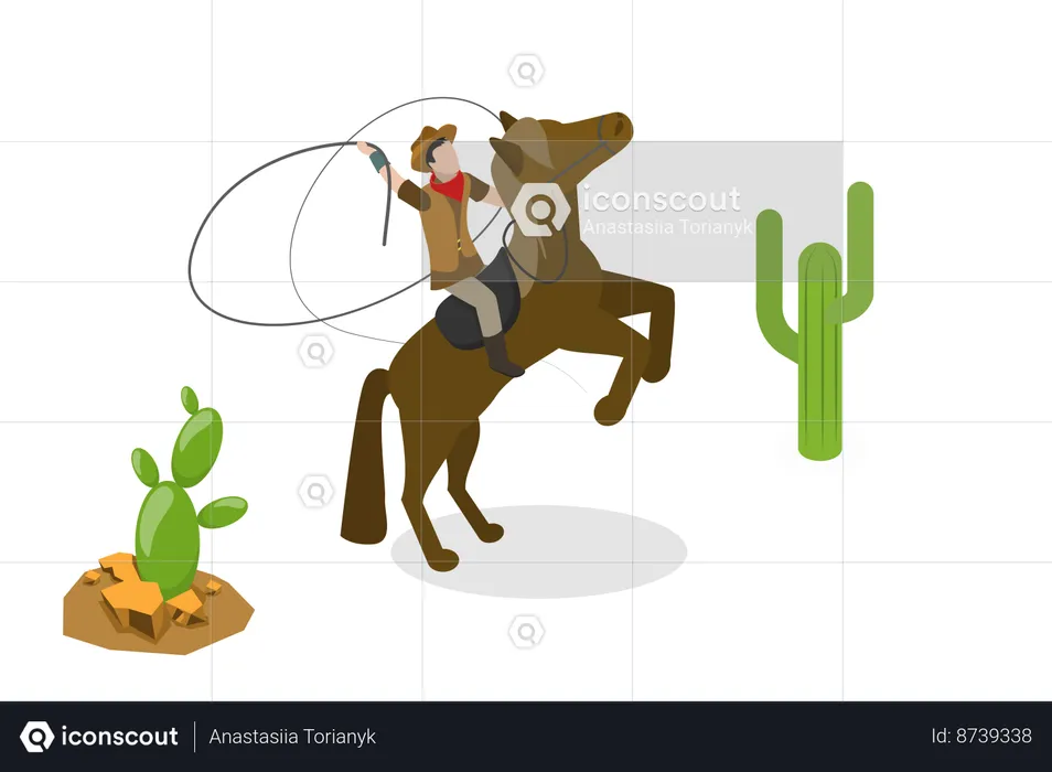 Cheval d'équitation de cowboy de rodéo  Illustration