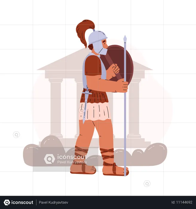 Roman legionary with spear and shield  Illustration