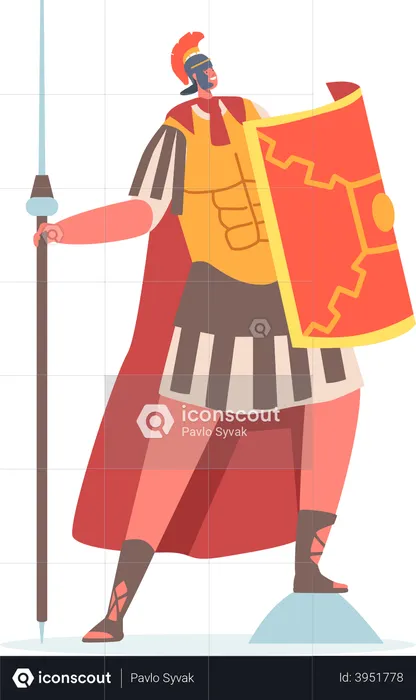 Roman Soldier Holding Spear and Shield  Illustration