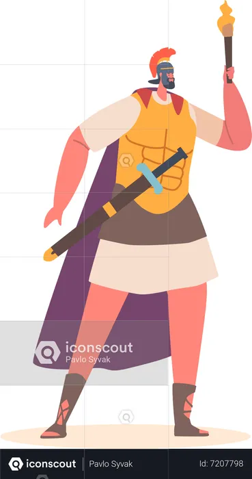 Roman Soldier Holds Torch In Hand  Illustration