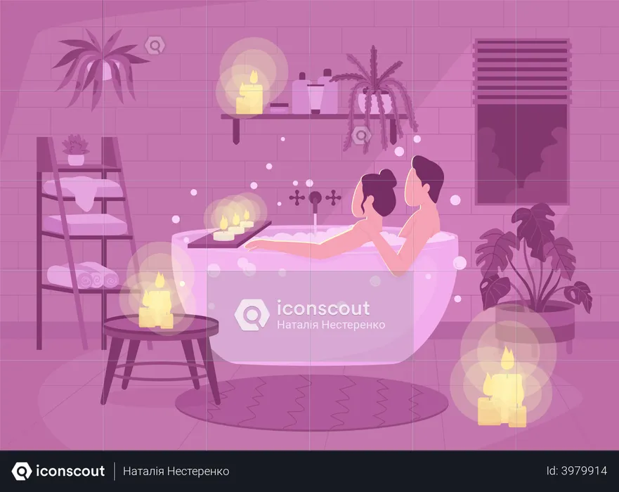 Romantic bath together  Illustration