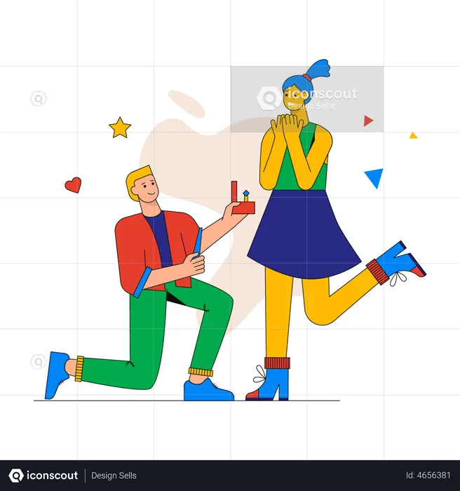Romantic boy proposing girl  Illustration
