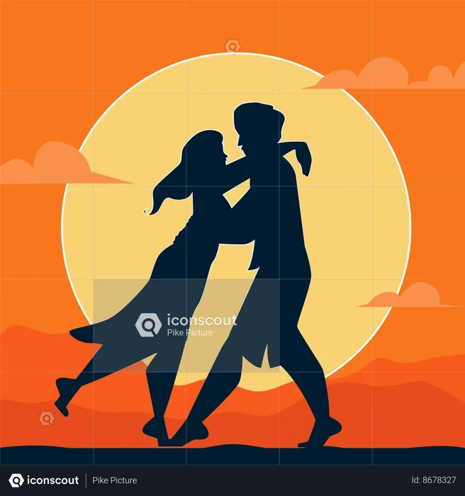 Romantic couple at sunset  Illustration