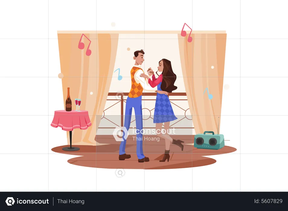 Romantic couple dancing on date  Illustration