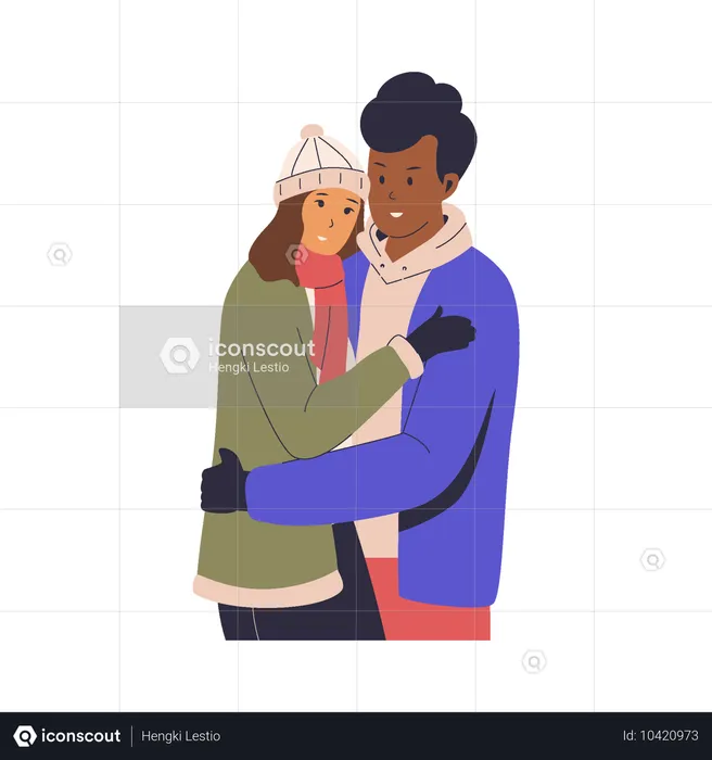 Romantic couple  doing hug while wearing winter clothes  Illustration