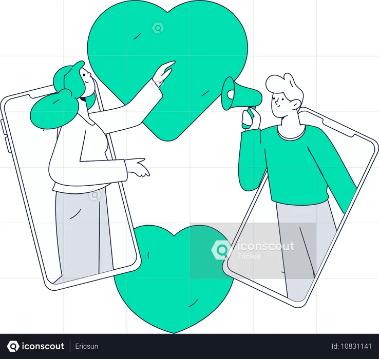 Romantic Couple doing online dating  Illustration