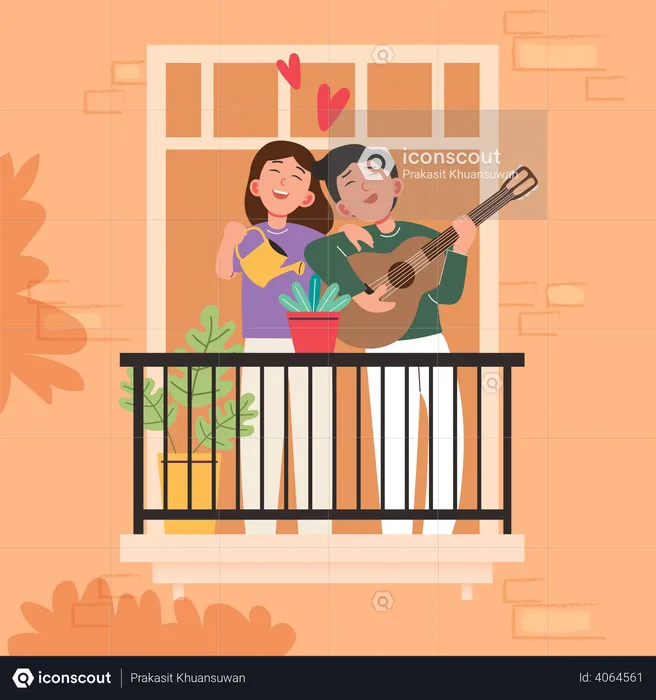 Romantic couple in balcony  Illustration