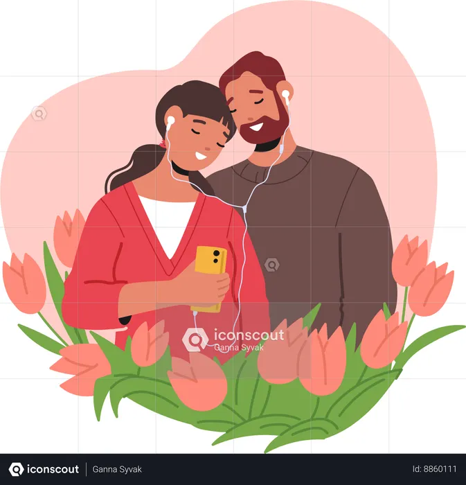 Romantic Couple listening music  Illustration