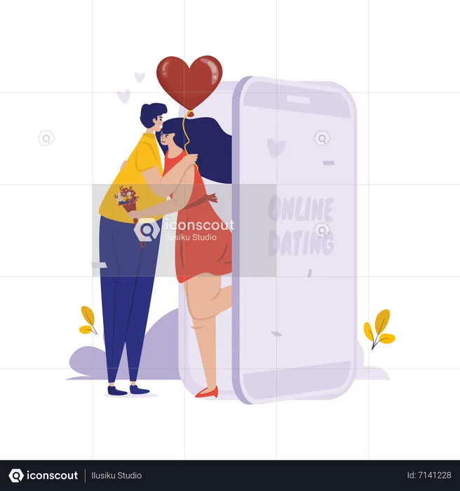 Romantic couple of online dating  Illustration