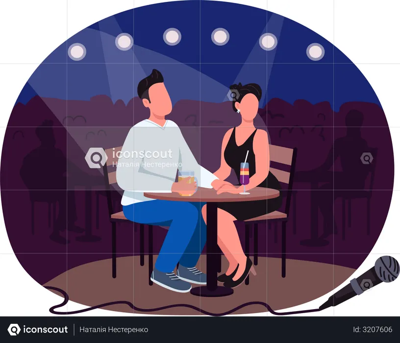 Romantic date couple watching performance  Illustration