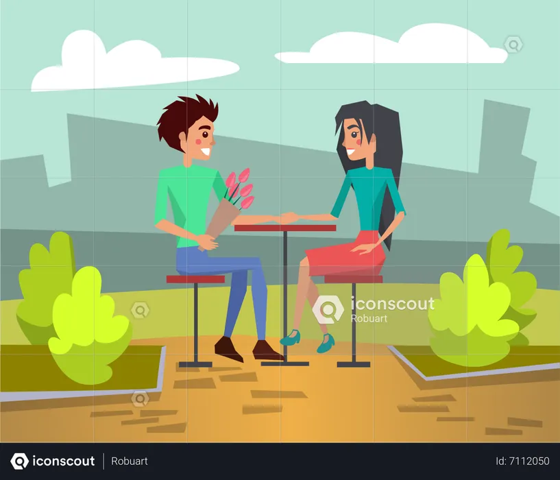 Romantic Date of Couple in a park  Illustration