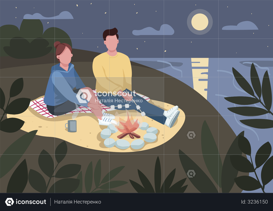 Romantic evening date on beach Illustration